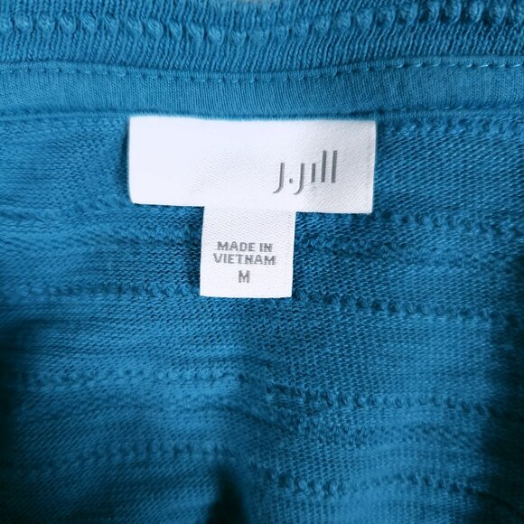 J Jill Lagenlook Blue Textured Knit Top Medium Long Sleeve Kangaroo Pocket Artsy - Picture 3 of 13
